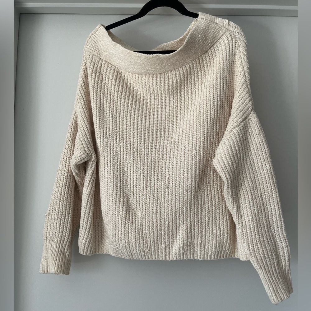 Nic & Jo | Waffle Knit Wide Neck Sweater | Cream | M
